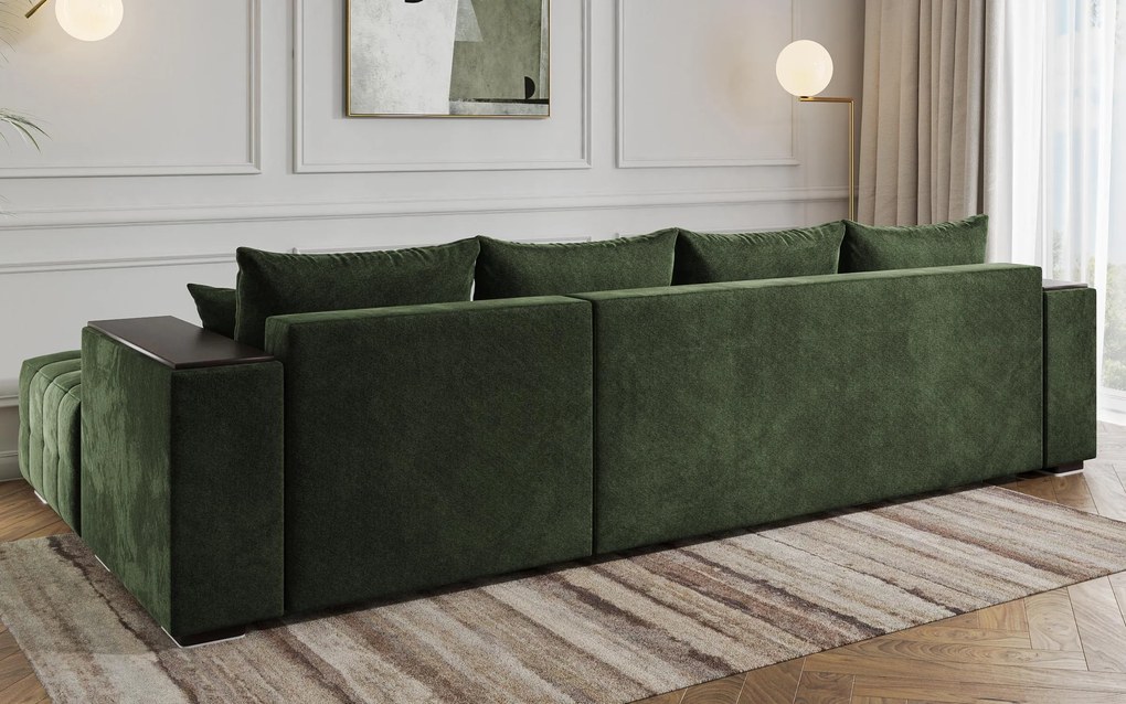 Разтегателен ъглов диван с подлакътник етажерка Мелвин Спринг