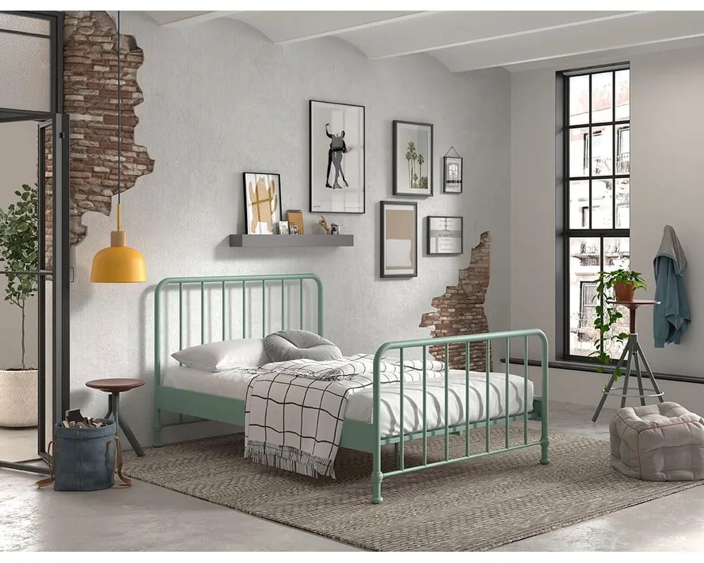 Зелено метално единично легло с решетка 140x200 cm BRONXX - Vipack