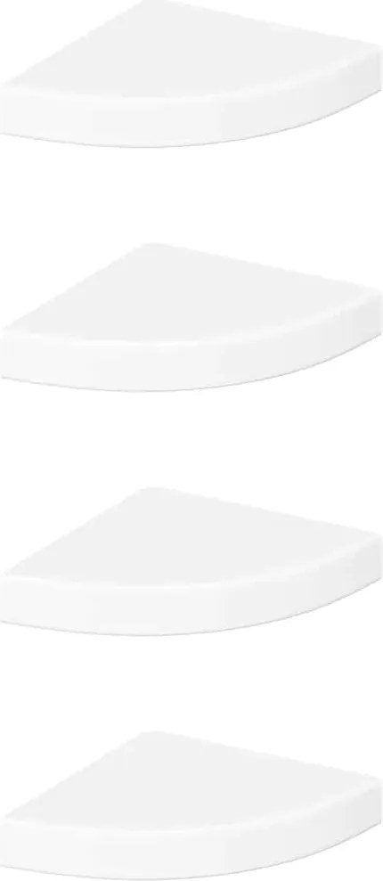 323888 vidaXL Плаващи ъглови рафтове, 4 бр., бяло, гланц, 25x25x3,8 см, MDF