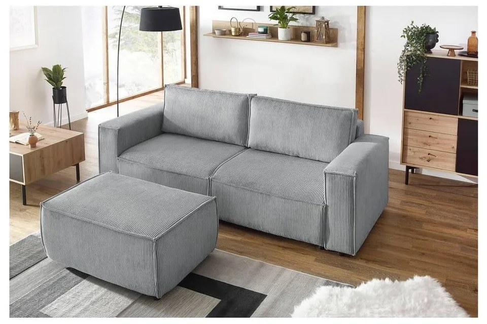 Светлосива табуретка от велур Nihad - Bobochic Paris