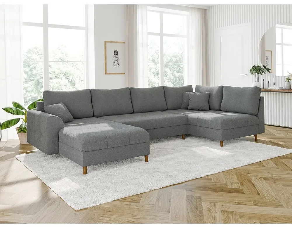 Сив ъглов диван от плат букле (ляв ъгъл/"U" форма) Ariella – Ropez