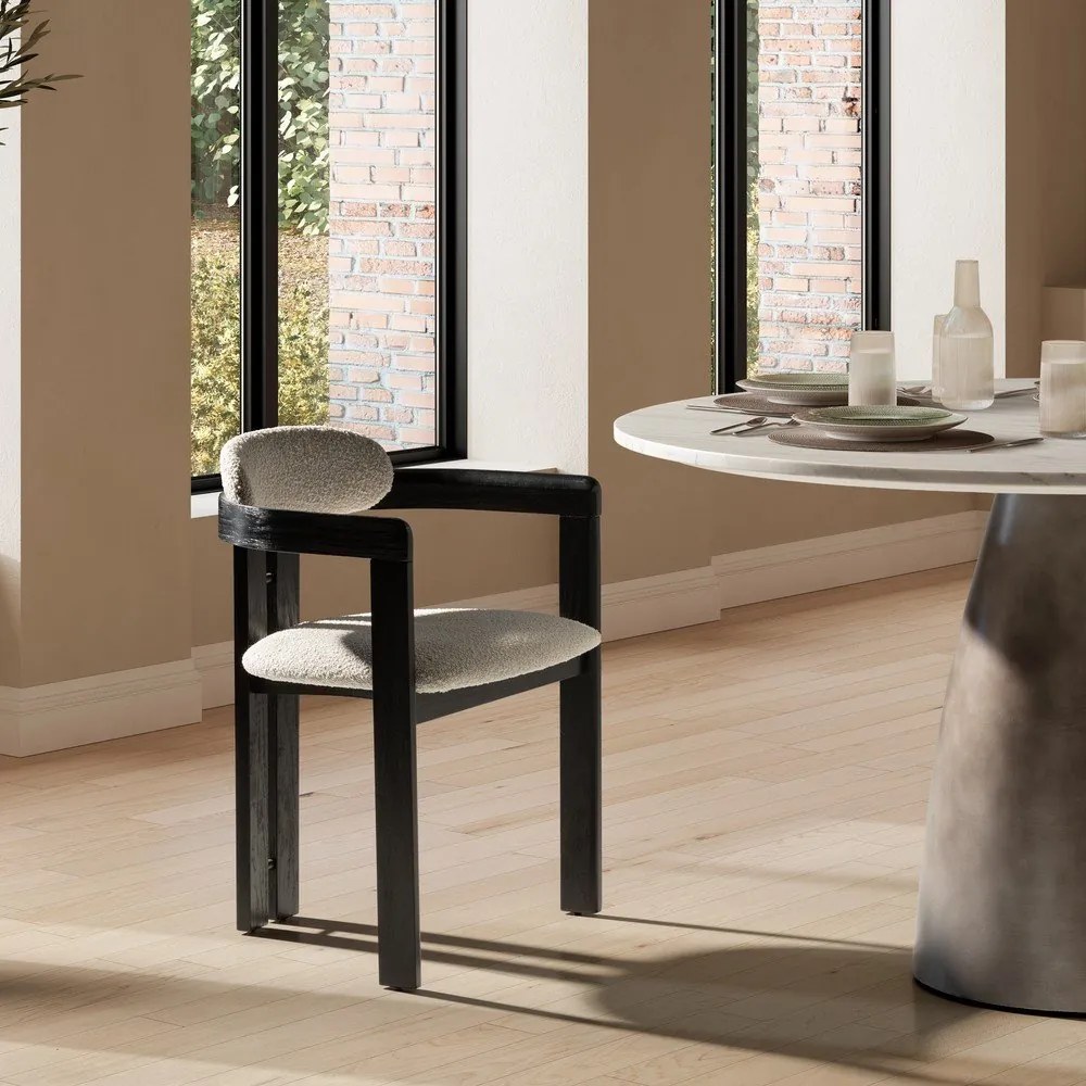 Бели/черни тапицирани трапезни столове в комплект с подлакътници 2 бр. Eiden – MOME