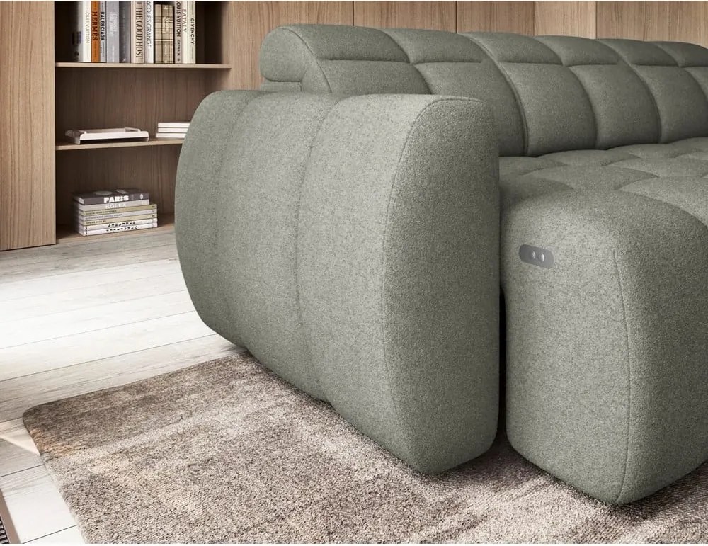 Сиво-зелен разтегателен ъглов диван с място за съхранение от букле (десен ъгъл L форма) Falconn – ELTAP