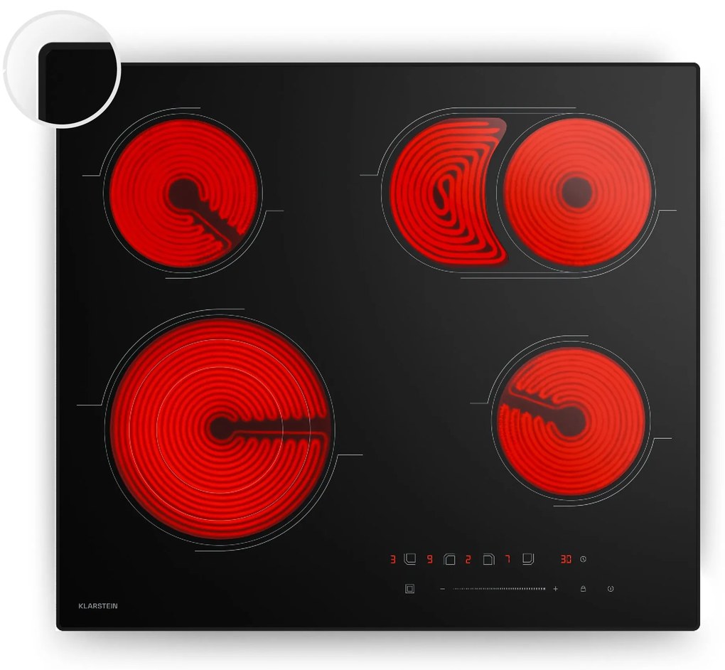 Klarstein Velaire стъклокерамичен плот, елегантен, минималистичен, мощен, 4 нагреваеми зони, 6700 W, 60 см