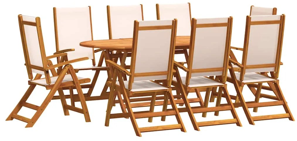 3279271 vidaXL Градински трапезен комплект, 9 части, акация масив и textilene