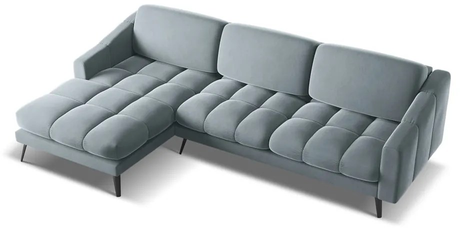Светлосин кадифен ъглов диван (ляв ъгъл) Nalu – Makamii