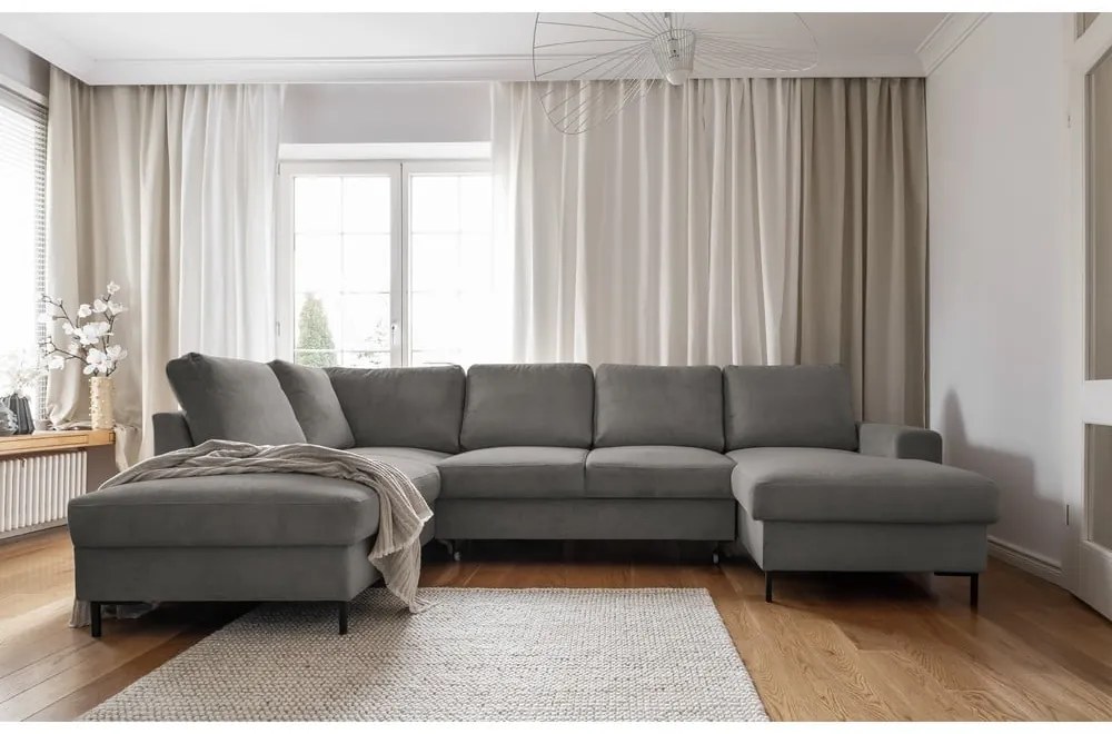 Сив разтегателен ъглов диван от рипсено кадифе (ляв ъгъл) Lofty Lilly – Miuform