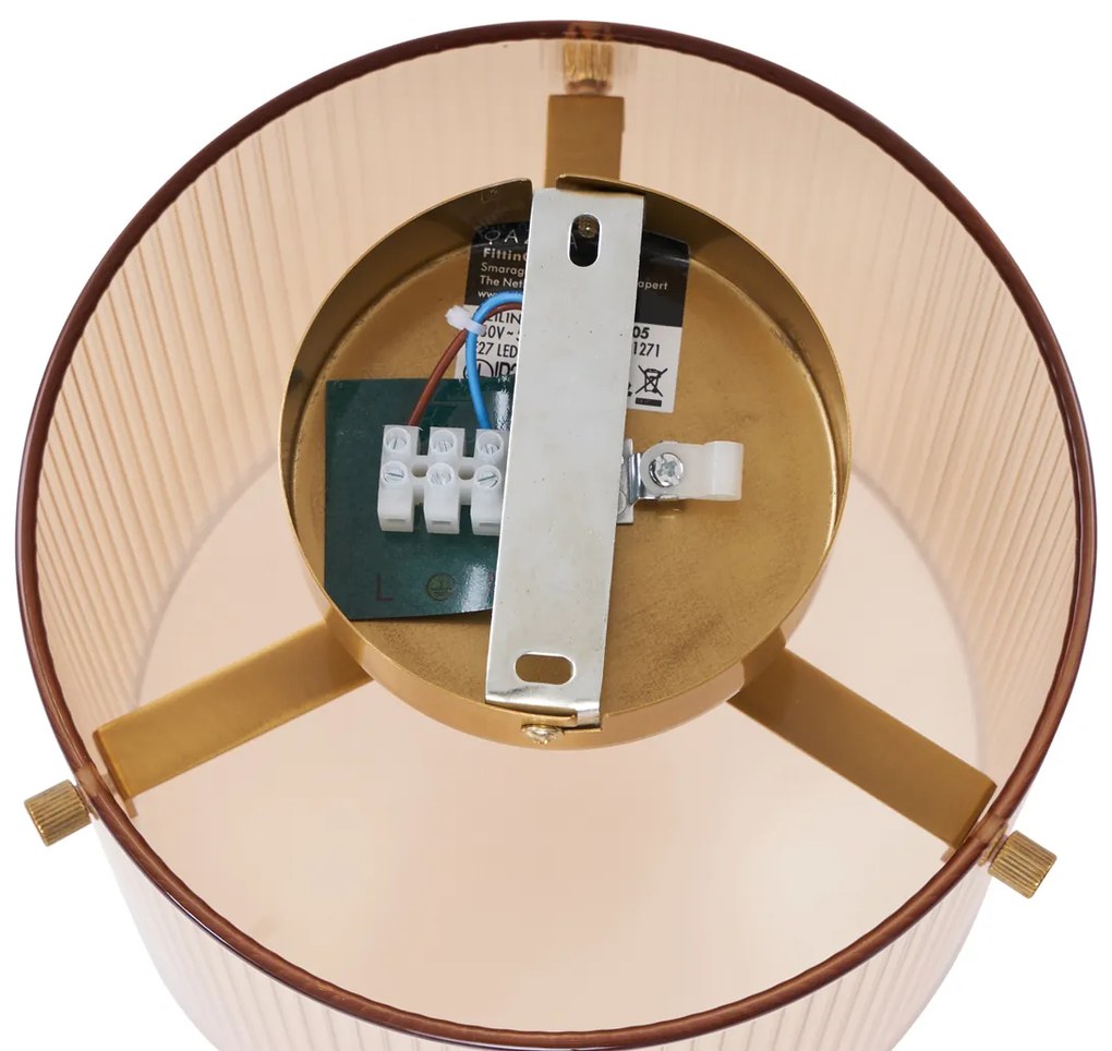 Таванна лампа в стил Арт Деко, месинг с кехлибарено стъкло - Лаура