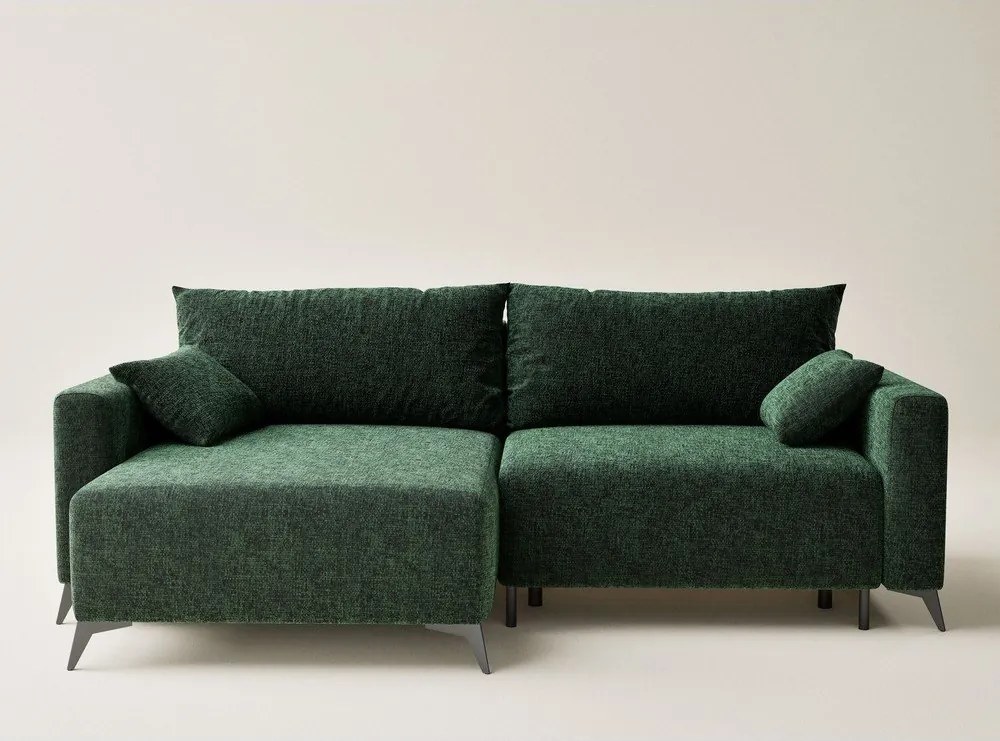 Тъмнозелен шенилов сгъваем/с място за съхранение ъглов диван (ляв ъгъл) Leon – Maison de Rêve