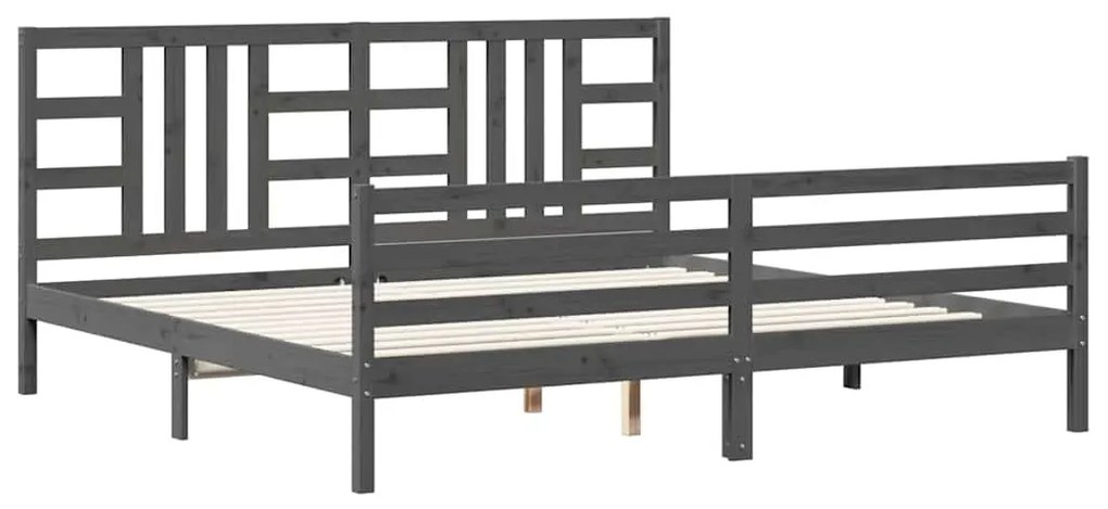 3193943 vidaXL Рамка за легло с табла, сива, 200х200 см, масивно дърво