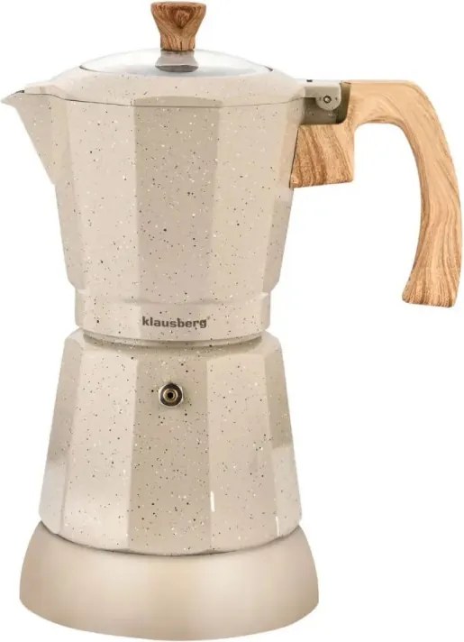 Електрическа кубинска кафеварка Klausberg KB 7999, 500W, 6 чаши, Вграден нагревател, Предпазен клапан, Бежов мрамор
