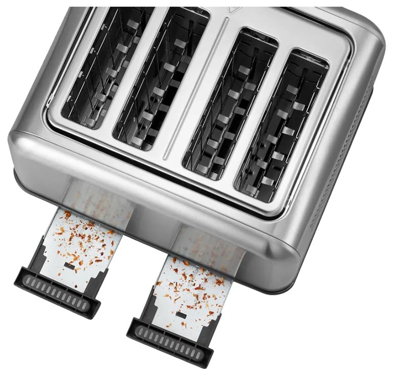 Тостер за хляб BUYDEEM DT640E, 1800W, 4 слота, 7 автоматични програми, 7 степени на препичане, LED индикатори, Тави за трохички, Високо изскачане, Инокс