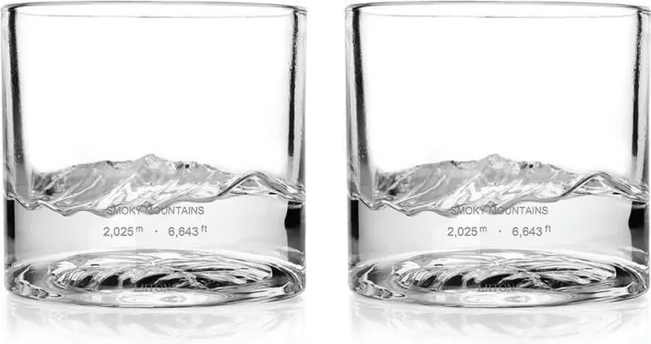 Комплект чаши за уиски LIITON 1009931 Smoky Mountain, 230 мл, 2 бр, Удебелени стени, 3D дъно с форма планина Грейт Смоуки, Прозрачен