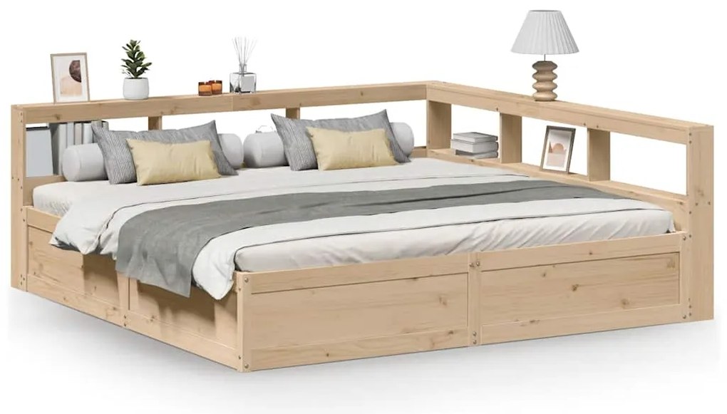 3324451 vidaXL Легло с етажерка за книги, без матрак, 180x200 см, бор масив