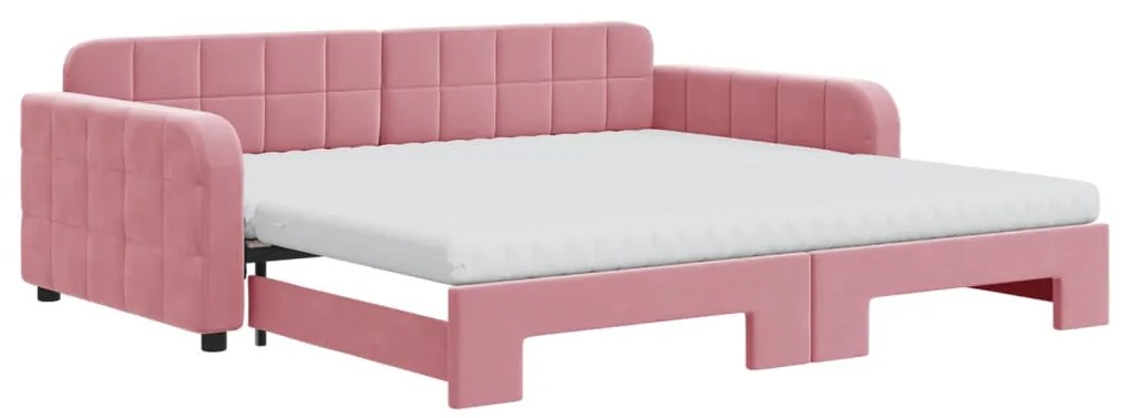 3196963 vidaXL Канапе с изтеглящо легло и матраци розово 100x200 см кадифе