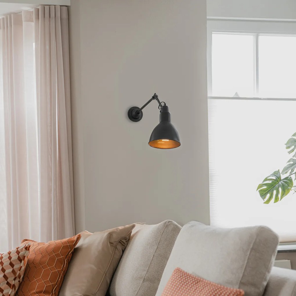 Индустриален стенен аплик черен регулируем - Wye