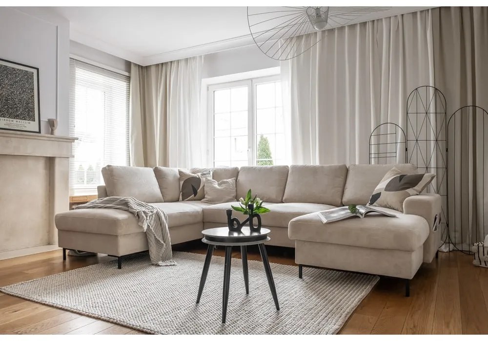 Бежов разтегателен ъглов диван от рипсено кадифе (ляв ъгъл) Lofty Lilly – Miuform