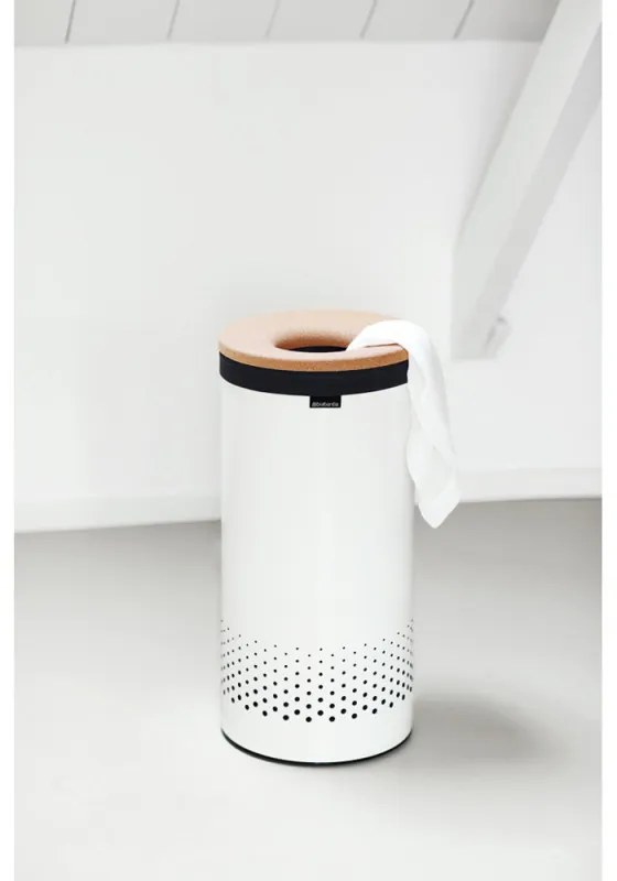 Кош за пране Brabantia 90300239, 35 л, Корков капак, Пълнене без отваряне, Вентилационни отвори, Бял
