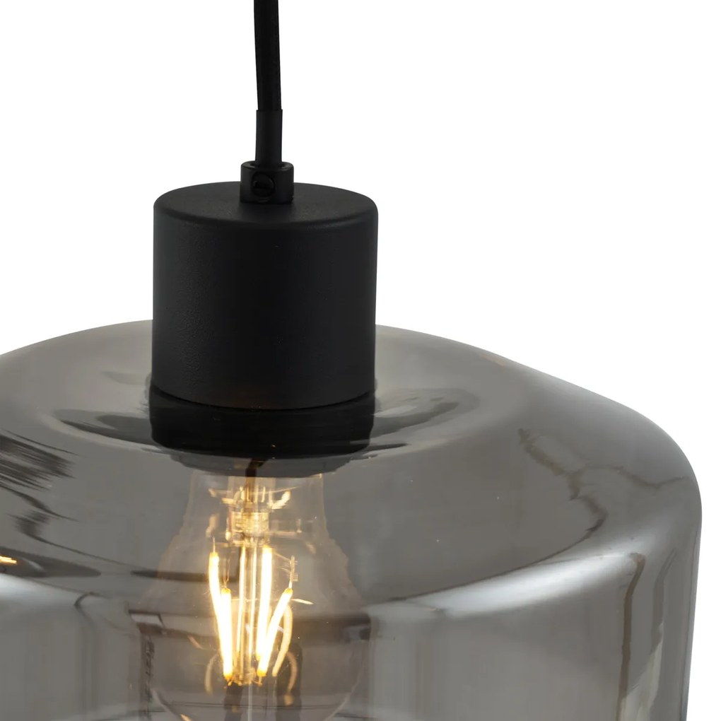 Модерен висящa лампa черен с димно стъкло 5 светлини - Sheena