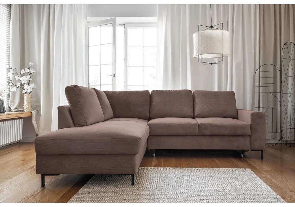 Кафяв разтегателен ъглов диван от рипсено кадифе (ляв ъгъл) Lofty Lilly – Miuform