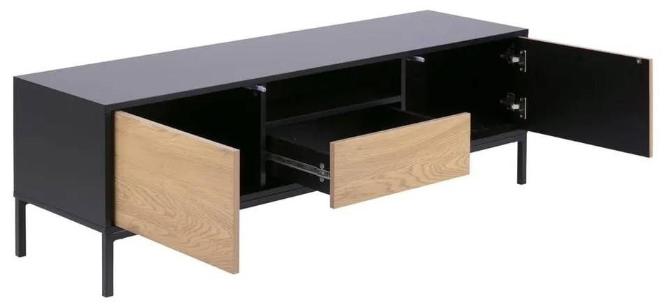 Черна/естествена маса за телевизор от декор от дъб 140x45 cm Seaford – Actona