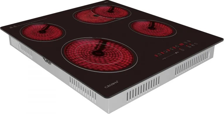 Керамичен плот за вграждане Crown PVT624DO.C, 6.6 kW, 4 зони, 9 степени, Таймер, Електрически, Черен