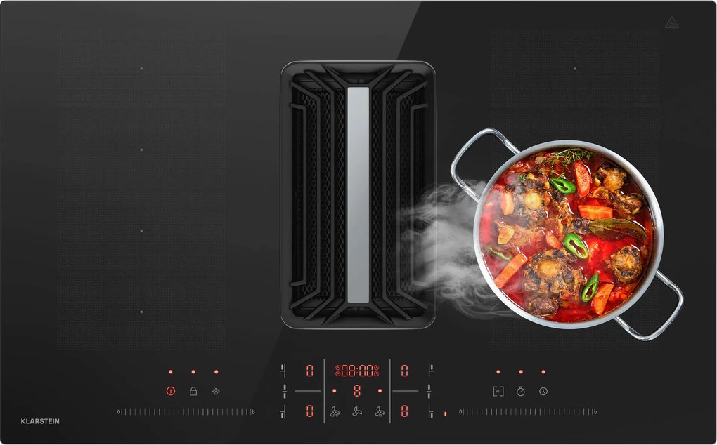 Klarstein Система за понижен въздух AirJet FlexPro, Индукционен плот + аспиратор, Флексибилна зона, Усилвател