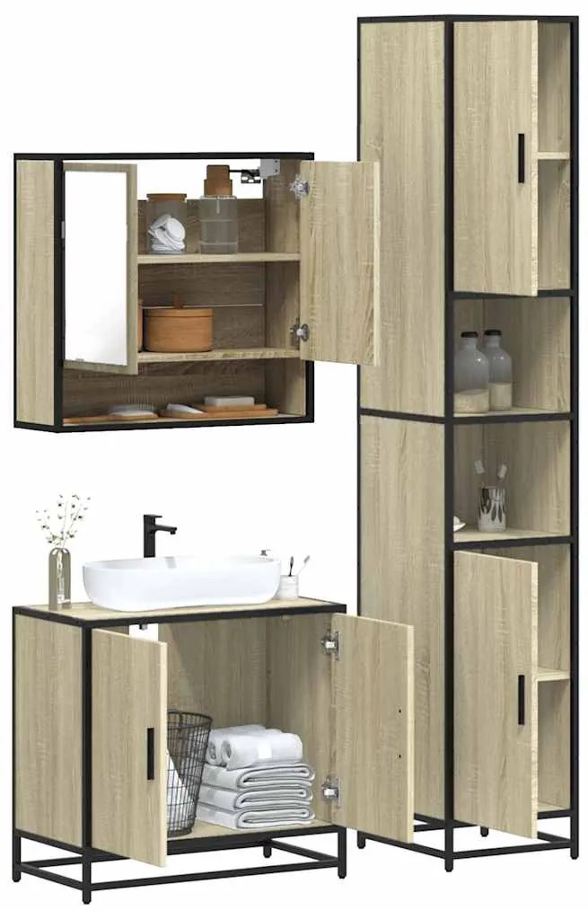 3301096 vidaXL Комплект шкафове за баня от 3 части дъб сонома инженерно дърво