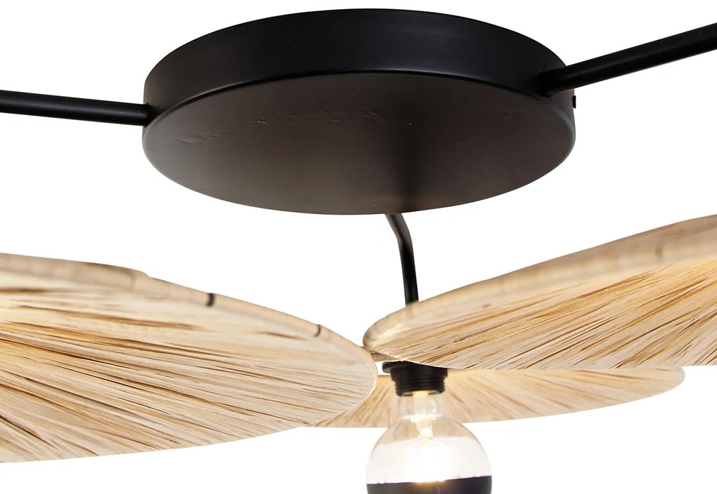 Ръстичен таванен аплик черен с въже 3-светлина - Leia