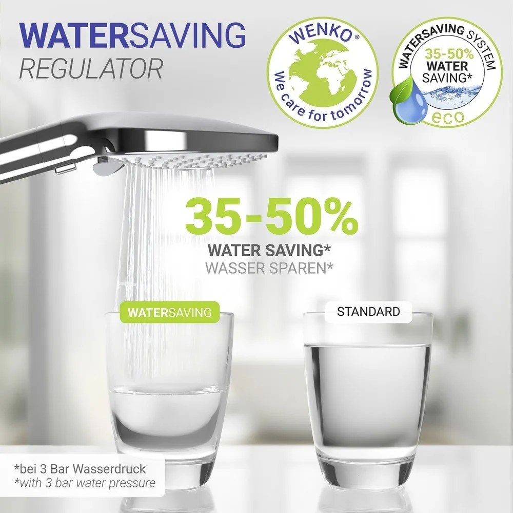 Пластмасова душ глава в блестящо сребрист цвят ø 12 cm Water Saving – Wenko