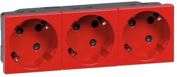 Legrand Контакт ШУКО ТРОЕН 45° 16A с тампер защита 6 мод. цвят червен Mosaic  - 077282