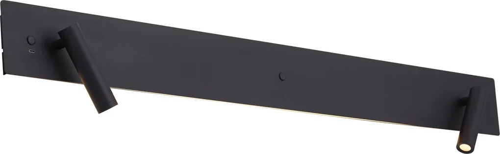 Модерна черна стенна лампа с 2 светлини, включително LED с подсветка и USB-C - Longly