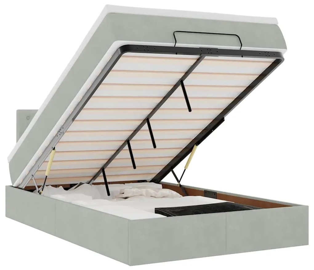 3312758 vidaXL Османска легло с матрак и LED, светлосиво, 120x200 см, кадифе