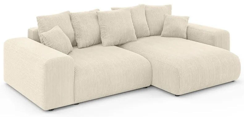 Кремав разтегателен ъглов диван с място за съхранение от рипсено кадифе (променлив) Luma – Ropez
