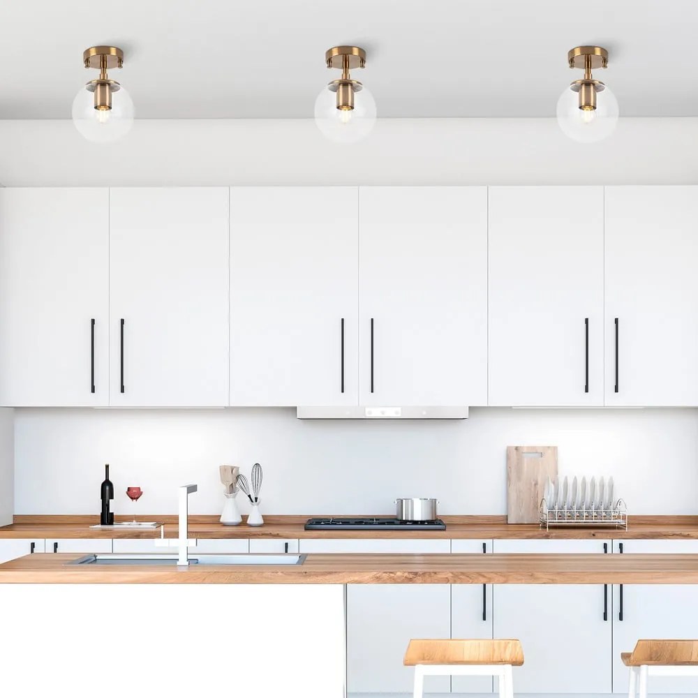 Осветително тяло за таван в месингов цвят със стъклен абажур ø 15 cm Atmaca – Opviq lights