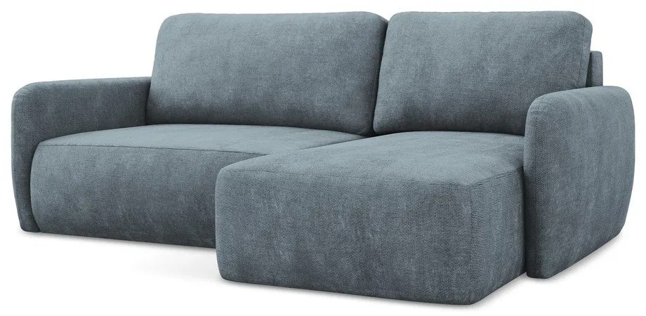 Сиво-син шенилов разтегателен ъглов диван с място за съхранение (десен ъгъл) Lilo – Makamii