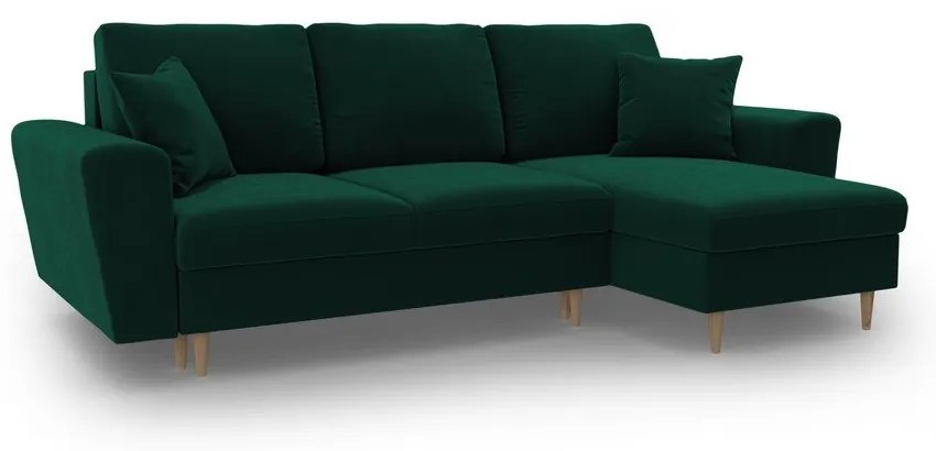 Зелен кадифен разтегателен ъглов диван с място за съхранение Kyoto – Cosmopolitan Design