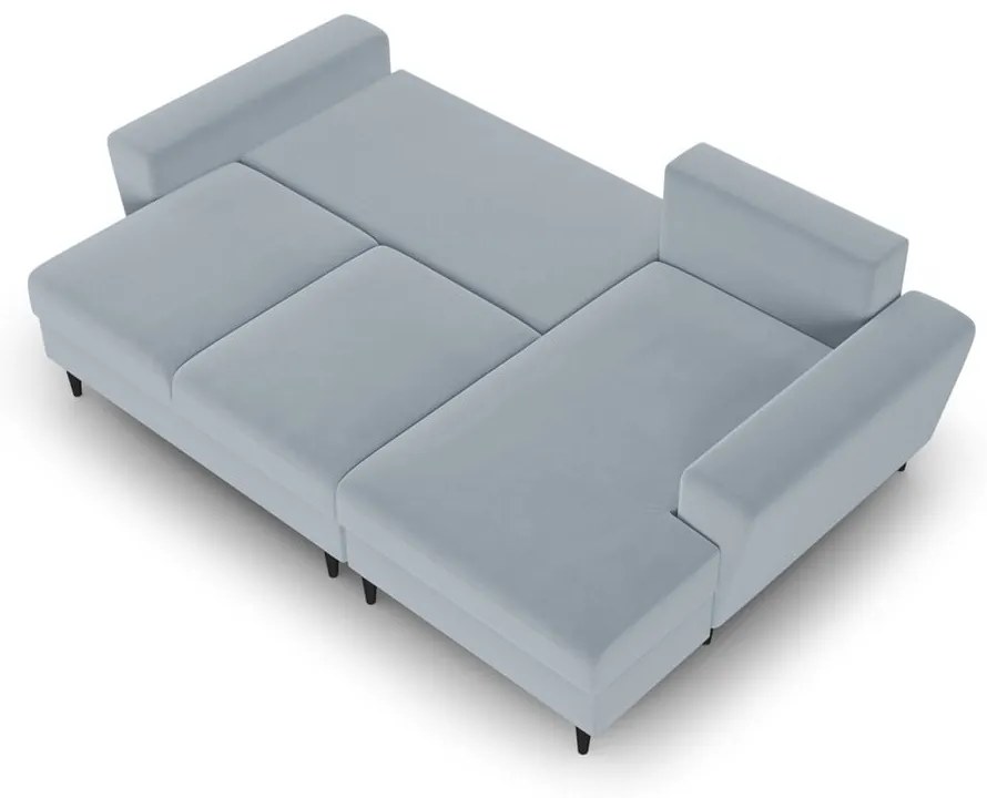 Светлосин кадифен разтегателен ъглов диван с място за съхранение (десен ъгъл) Kyoto – Cosmopolitan Design