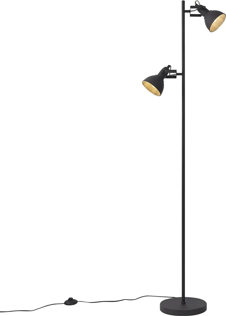 Индустриална подова лампа черна с дърво 2 светлини - Jakub