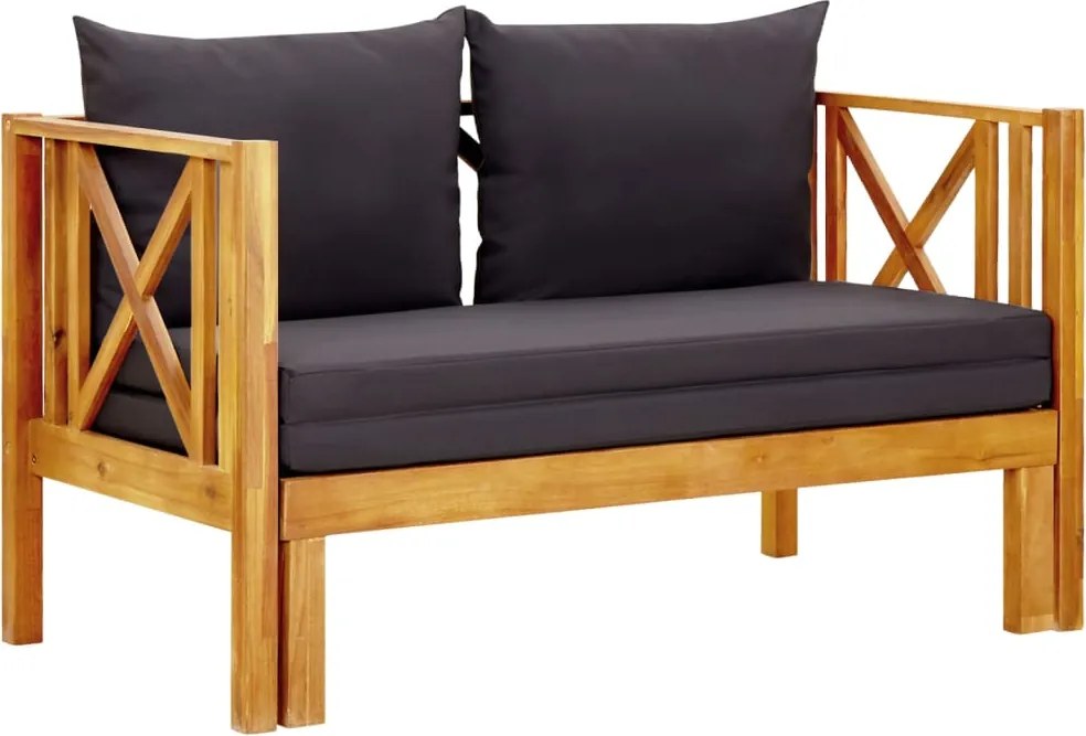 310308 vidaXL 2-местна градинска пейка с възглавници, 122 см, акация масив
