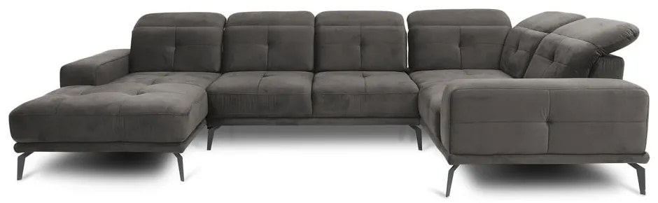 Сив кадифен ъглов диван (десен ъгъл/U форма) Neviro – ELTAP
