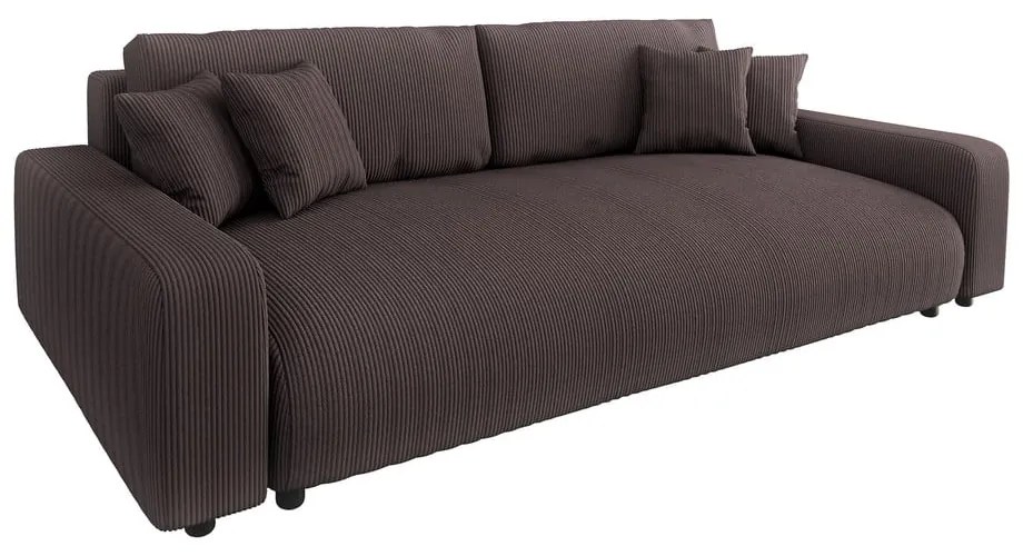 Кафяв разтегателен диван с място за съхранение от рипсено кадифе 234 cm Sara – Ropez