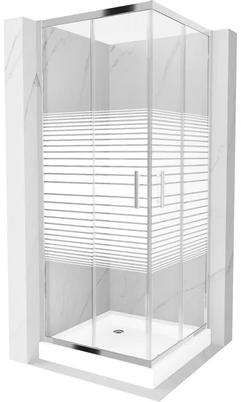 Mexen Rio квадратна душ кабина 70 x 70 см, бели ивици, хром + корито, бяло - 860-070-070-01-20-4510