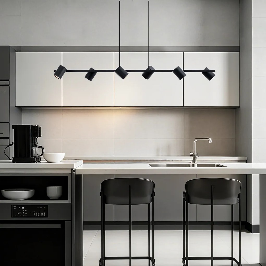 Модерен висящ лампион черен с 6 светлини - Jeana Straight