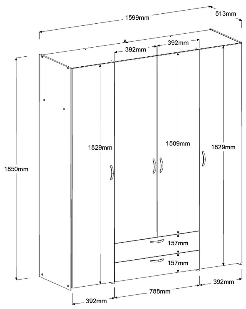 Гардероб Dorm 4-врата-White-Χωρίς πατάρι