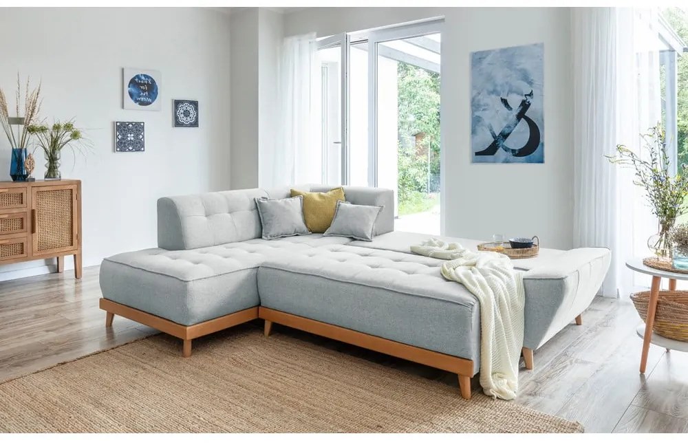 Светлосив ъглов разтегателен диван ляв ъгъл, Dazzling Daisy - Miuform