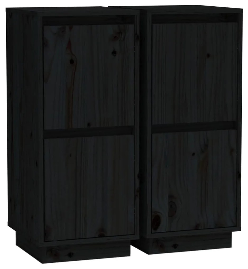 813389 vidaXL Сайдборди, 2 бр, черни, 31,5x34x75 см, бор масив