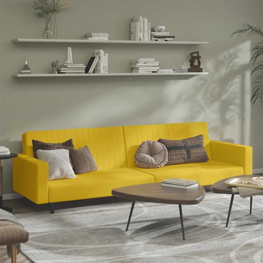 375944 vidaXL 2-местно разтегателно канапе, жълто, кадифе