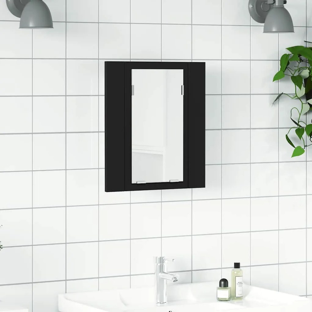 804949 vidaXL Шкаф с LED огледало за баня, черно, 40x12x45 см, акрил