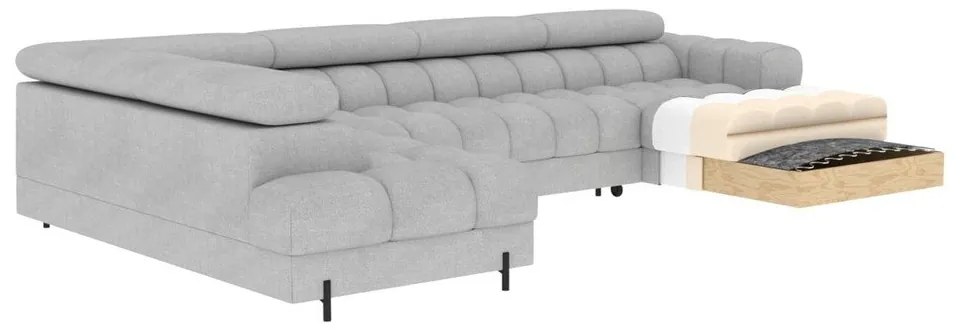 Сив разтегателен ъглов диван от букле (ляв ъгъл U форма) Feraria – ELTAP